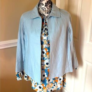 *NWT* Talbots Open Front Blazer Womens Lg Petite Blue 100% Irish Linen Cardigan